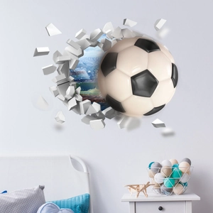 3D Soccer Football Wall Sticker Broken Wall Effect PVC Decorative Decal Sports Theme Bedroom Kids Room Home Decor