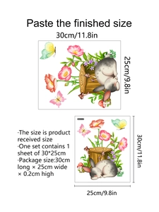Detail of bunny and flower wall sticker dimensions with receiving and finished sizes