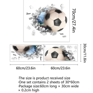 3D football wall sticker set with broken wall visual effect for bedroom decor