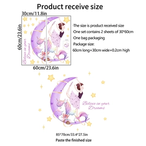 Stickers muraux licorne et fille avec lune et étoiles et citation Believe in your Dreams