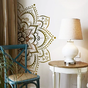 Mandala Wall Sticker PVC Bohemian Gold Brown Semi Circle Heart Pattern Self Adhesive Art Decal For Living Room Bedroom Home Decor