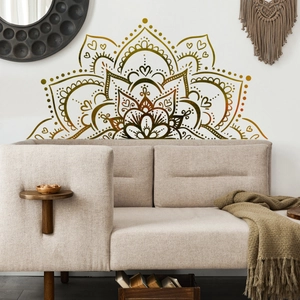 Large mandala wall decal in bronze finish for boho living room decoration