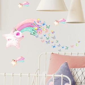 Stickers muraux arc-en-ciel étoiles et papillons lumineux pour chambre d'enfant