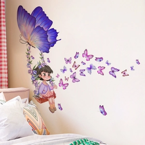 Romantischer lila Schmetterling Schaukel Mädchen Wandaufkleber fürs Schlafzimmer