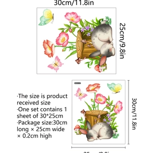 Cute bunny and flowers toilet wall sticker set measuring 30x25cm for bathroom decor