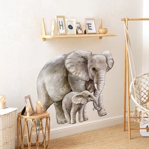 Watercolor Elephant Family Wall Sticker PVC Waterproof Animal Wall Decal For Kids Nursery Bedroom Living Room Home Decor Art