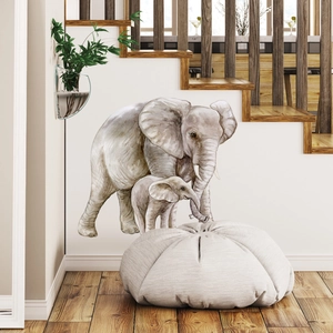 Watercolor elephant family wall decals for cozy living room and nursery wall decor