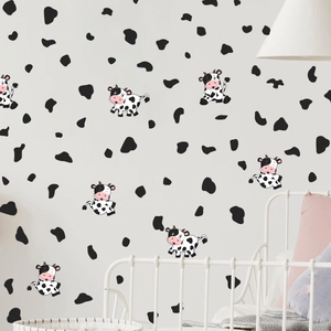 Autocollants muraux vache mignonne et pois noirs pour déco de chambre d'enfant