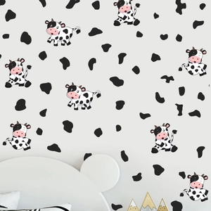 Stickers muraux motif vache dessin animé décoratifs pour chambre d'enfant sur mur blanc