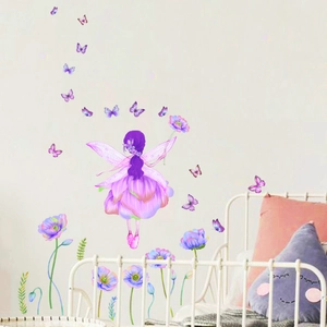 Leuchtende lila Blumenfee und Schmetterling Wandaufkleber für Kinderzimmer Dekoration