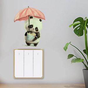 Autocollant mural panda avec parapluie lumineux pour interrupteur de chambre cosy