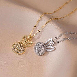 Bunny Pendant Necklace Titanium Steel Zircon Inlaid Cute Rabbit Ears Fashionable Clavicle Chain For Women