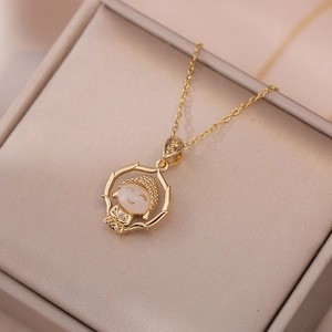 Stainless Steel Laughing Buddha Pendant Necklace Colorful Zircon Inlaid Ethnic Style Jewelry For Women
