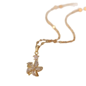 Rotating windmill star necklace with sparkling zircon crystals in gold-plated finish