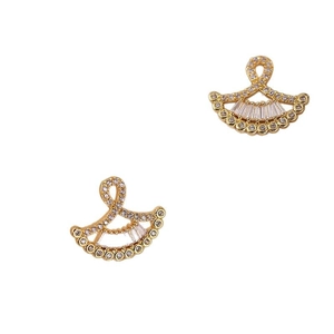 Elegant gold fan-shaped stud earrings with sparkling zircon crystals for women