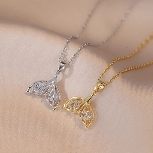 Collier Pendentif Queue De Sirène Acier Titane Zircone Cubique Incrustée Bijoux Élégants Minimalistes Pour Femmes