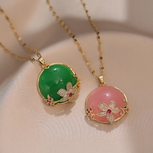 Collier Pendentif Fleur Acier Titane Zircon Papillon Bijoux Élégants Femmes Plaqués Or Pierre Imitation