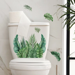Waterproof tropical green leaves wall sticker for bathroom toilet decoration