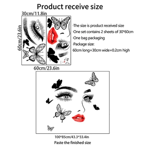 Artistic wall stickers with butterfly eyes and red lips design for home decor