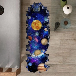 3D space universe star floor decal with solar system planets and cracked effect