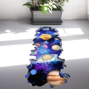 3D Galaxy Starry Sky floor sticker with broken floor design for bedroom decor
