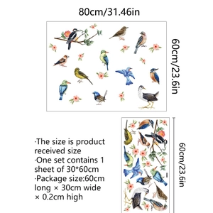 Colorful realistic bird and flower wall decals set for living room decor 80x60cm