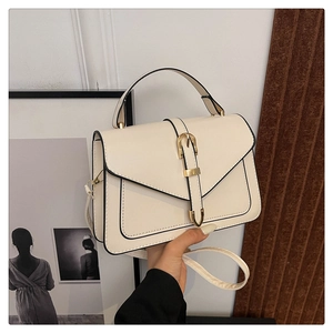 Sac à Main Carré en Cuir PU Vintage pour Femmes Mode Rabat Enveloppe Avec Boucle Dorée Sac Bandoulière pour Trajet Quotidien