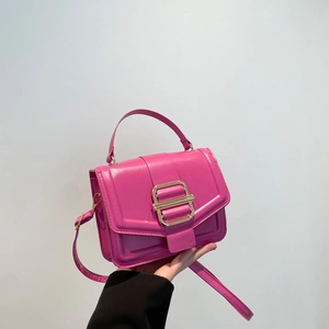 Women's PU Leather Small Square Bag Minimalist Solid Color Shoulder Crossbody Bag With Gold Buckle Handbag For Fall Winter