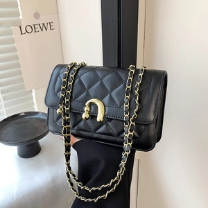 Borsa a Spalla Donna a Catena Trapuntata in Pelle PU Borsa a Tracolla Con Fibbia a Ferro di Cavallo Dorata Borsa a Mano Piccola Quadrata Vintage