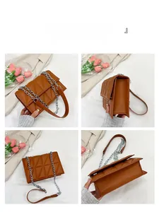 Detailed multi-angle views showing brown quilted pattern and silver chain on this fashion bag