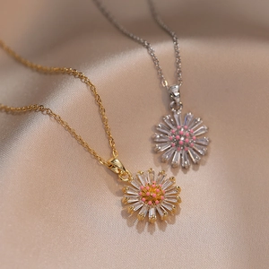 Sunflower Pendant Necklace Titanium Steel Inlaid Zircon Daisy Flower Elegant Fashion Jewelry For Women