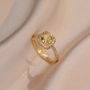 Bagues Ouvertes Ajustables Pour Femmes Zircon Carré Plaqué Or Sertissage Halo Bijoux De Mode Doux Coréens