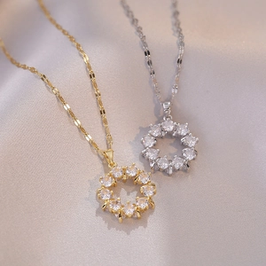 Donut Pendant Necklace Zircon Geometric Titanium Steel Hollow Circle Clavicle Chain Jewelry For Women Elegant Chic