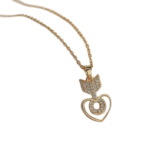 Elegant gold heart arrow pendant necklace with sparkling zircon pavé for women