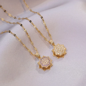 Rotating Pendant Necklace Titanium Steel Geometric Star Shape With Colorful Zircon Inlaid Elegant Clavicle Chain For Women