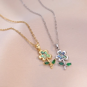 Gänseblümchen Blume Anhänger Halskette Titanstahl Mit Perlmutt Und Zirkon Eleganter Minimalistischer Schmuck Für Frauen