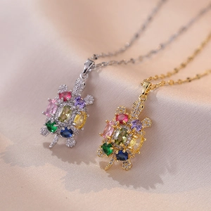 Sea Turtle Pendant Necklace Titanium Steel Colorful Rainbow Zircon Inlaid Animal Jewelry For Women Fashion