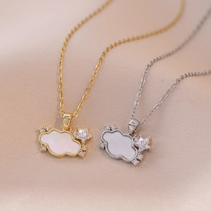 Collana Con Pendente A Nuvola Acciaio Inossidabile Madreperla Zircone Stella Gioielli Dolci Minimalisti Per Donne