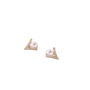 Eleganti orecchini di perle in argento S925 con metallo dorato a V e zirconi