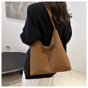 Minimalist brown matte faux suede hobo shoulder bag with large capacity design