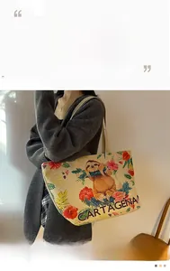 Canvas tote bag with sloth print and tropical floral pattern for casual daily use