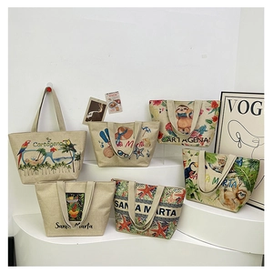 Ethnic style canvas tote bags with tropical prints like toucans and sloths for women