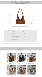 Detailed size chart and multi-color options for the large PU leather hobo tote bag