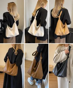 Collage of large capacity hobo bags in six colors with knotted strap and lychee grain leather