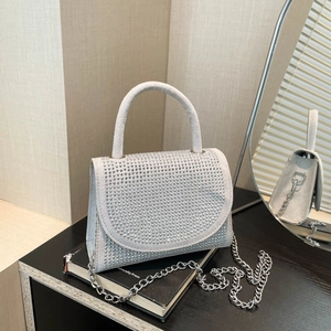 Petit Sac à Main Carré en PU Aspect Suède avec Strass et Bandoulière en Chaîne pour Femmes Sac à Bandoulière de Mode pour Fêtes