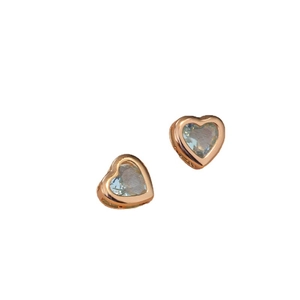 Boucles d'oreilles cœur élégantes en or rose avec zircon bleu clair pour femmes chic