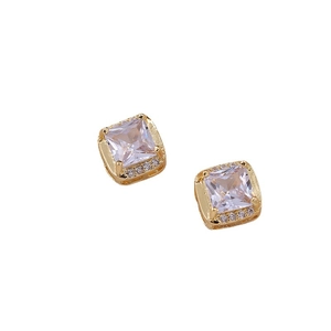 Elegant gold square earrings with emerald cut zircon stone for women fashion jewelry