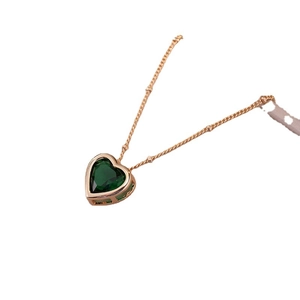 Elegant gold bead chain necklace with emerald green heart-shaped zircon pendant
