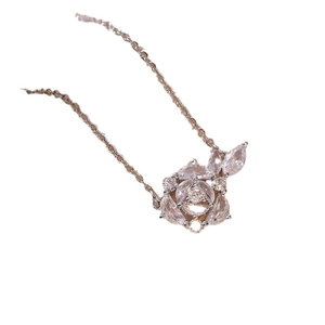 Elegant silver zircon flower necklace with marquise-cut stones in a minimalist style