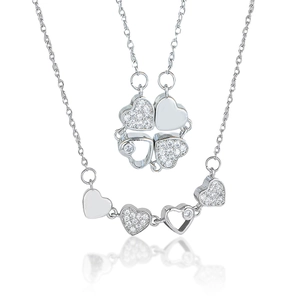 Foldable clover heart necklace in 925 silver with cubic zirconia stones